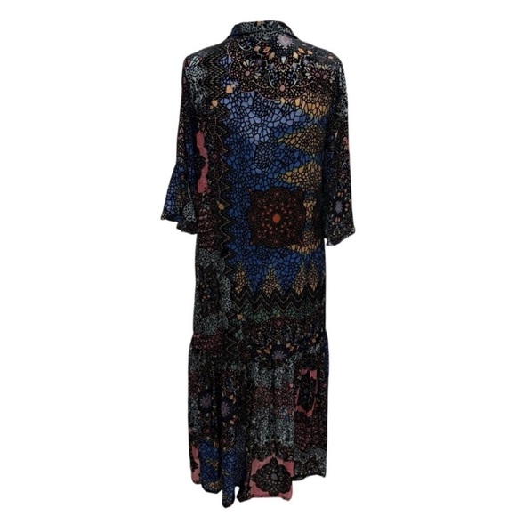 Johnny Was Nash Burnout Velvet Patchwork 3/4 Bell Sleeve Dress XS NWT $445 - Picture 5 of 13